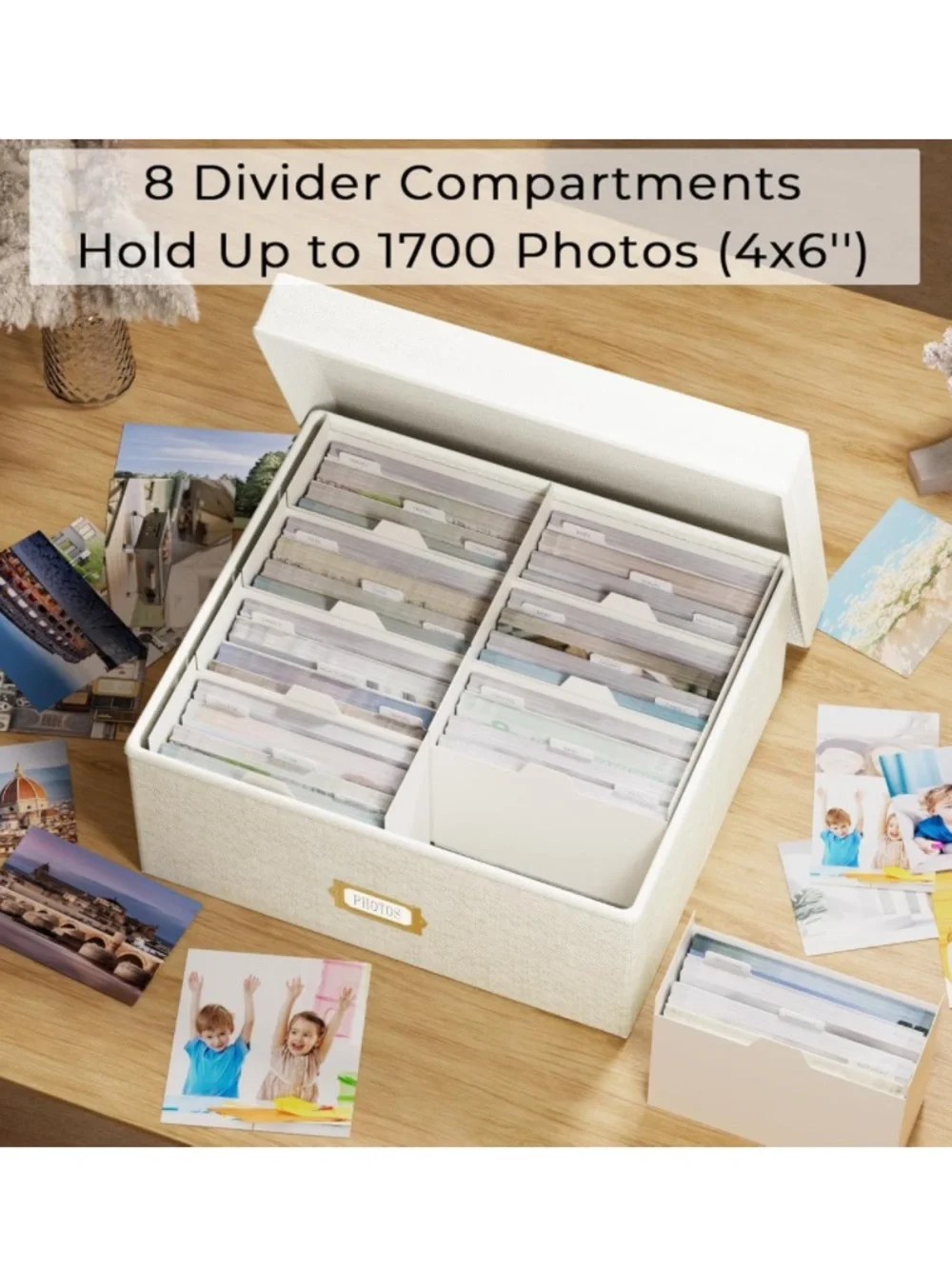 Photo Storage Box Linen Photo Box Organizer With Dividers, Fits 1700 - 4x6 photo